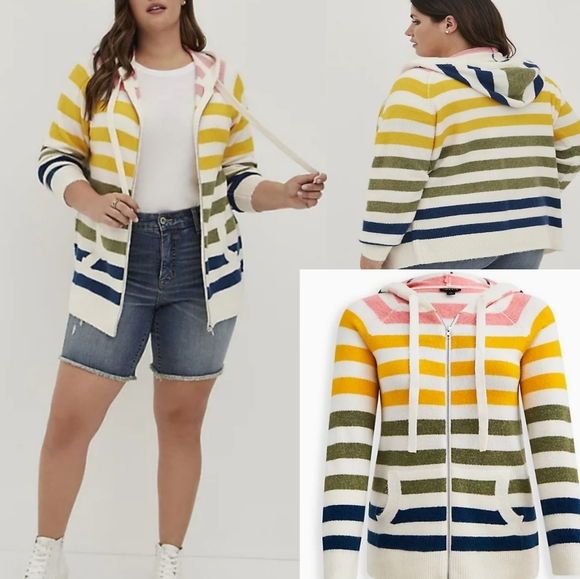 torrid Sweaters - NWT 3X TORRID RAGLAN ZIP SWEATER HOODIE - MULTI STRIPE